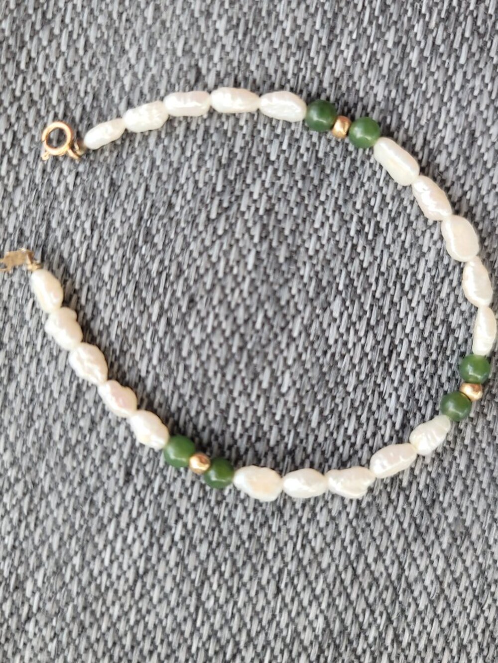 Vintage 14K Gold, Freshwater Pearl & Jade Bracelet